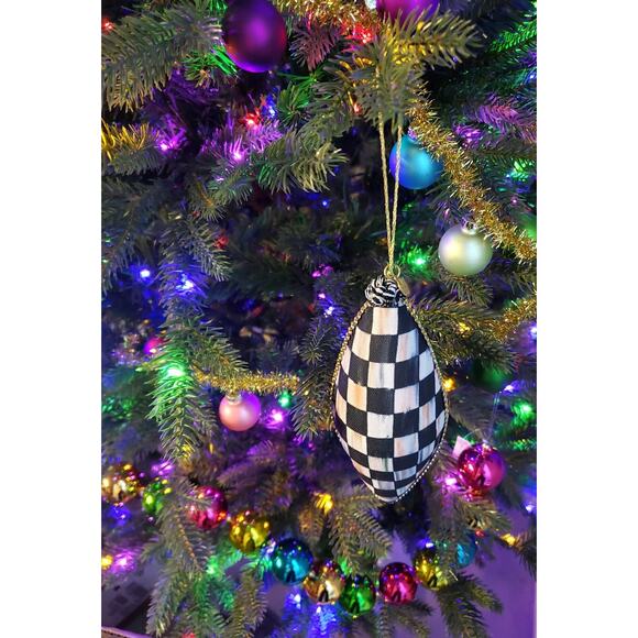 Mackenzie Childs One Courtly Check Green Velvet Drop Ornament - Picture 4 of 4